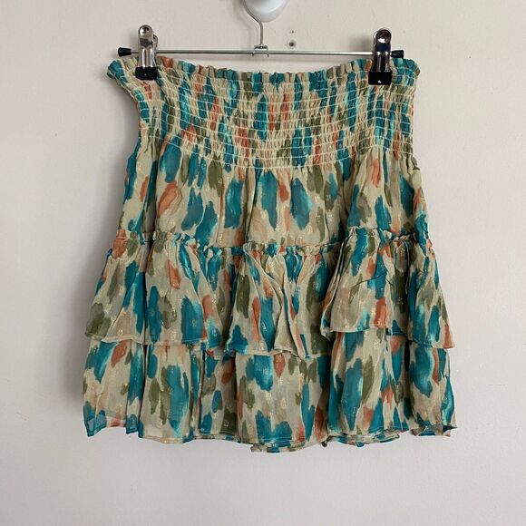 Ramy Brook Corina Tiered Skirt Womens Size S Multicolor Smocked Mini High Waist - Picture 2 of 5